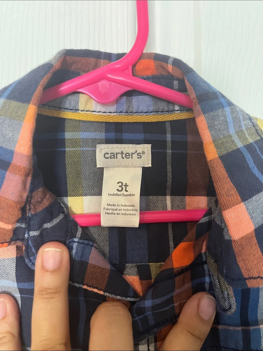 Carter's Navy Plaid Button-Front Shirt with Blue, Orange & Yellow
